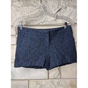 Kenar Navy Blue Floral Lace Shorts Womens Size 0 Dark Blue Dressy Lined Pockets